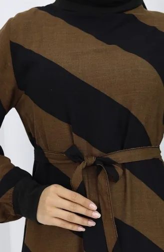Viscose-jurk Met Geometrisch Patroon En Riem 0460-01 Zwartbruin 0460-01