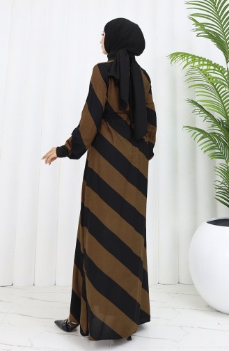 Geometrisch Gemustertes Viskosekleid Mit Gürtel 0460-01 Schwarzbraun 0460-01