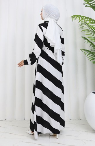 Geometrisch Gemustertes Viskosekleid Mit Gürtel 0460-03 Schwarz Weiß 0460-03