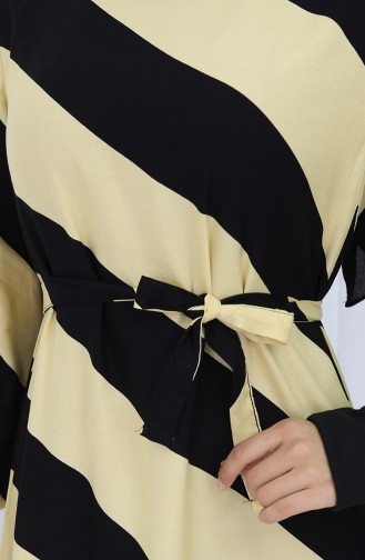 Geometrisch Gemustertes Viskosekleid Mit Gürtel 0460-04 Schwarz Gelb 0460-04