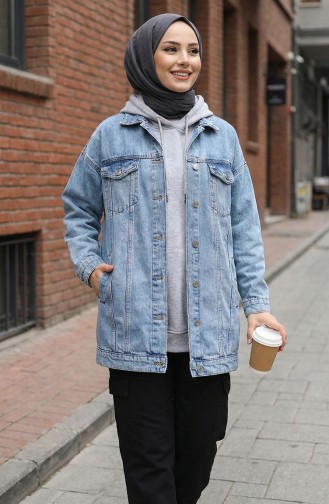 Oversize Kot Ceket 2746-02 Açık Mavi