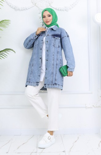 Oversize Kot Ceket 2746-02 Açık Mavi