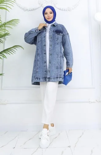 Oversize Kot Ceket 2746-03 Mavi