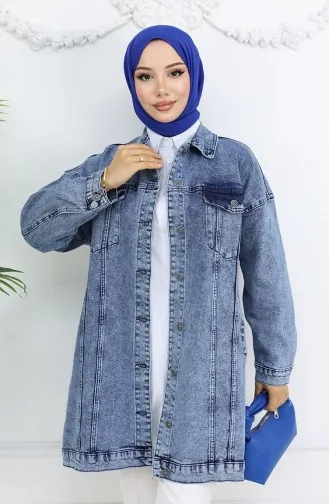 Oversize Kot Ceket 2746-03 Mavi