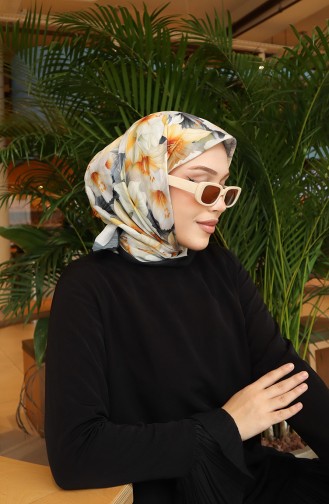 Floral Pattern Scarf 70332-02 Black Yellow 70332-02