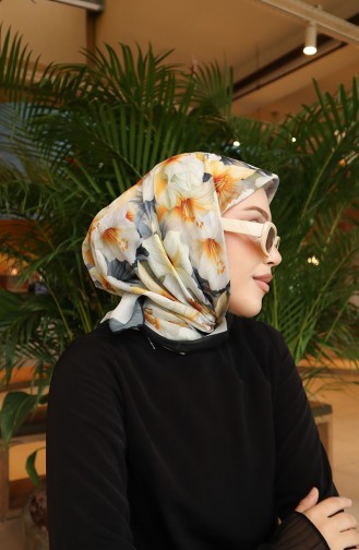 Floral Pattern Scarf 70332-02 Black Yellow 70332-02