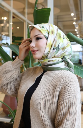 Floral Pattern Scarf 70332-03 Khaki Yellow 70332-03