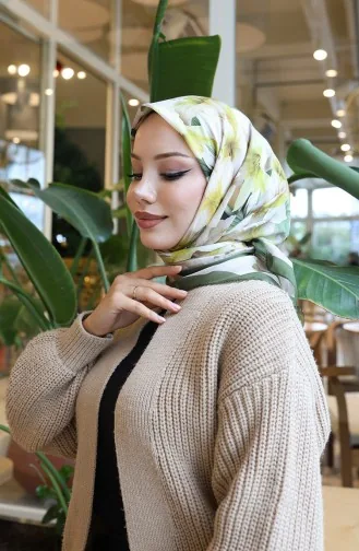 Sjaal Met Bloemenpatroon 70332-03 Khaki Geel 70332-03