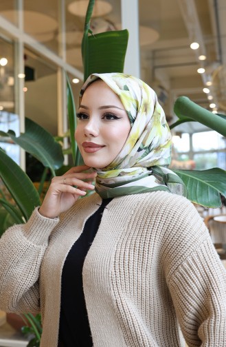 Floral Pattern Scarf 70332-03 Khaki Yellow 70332-03