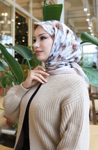 Floral Patterned Scarf 70332-05 Mink Milk Coffee 70332-05