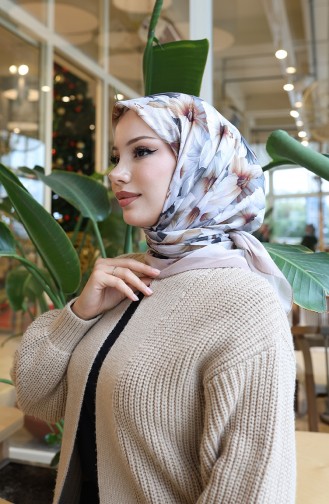 Floral Patterned Scarf 70332-05 Mink Milk Coffee 70332-05