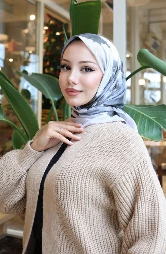 Floral Patterned Cotton Cocoon Scarf 70333-01 Beige Khaki 70333-01