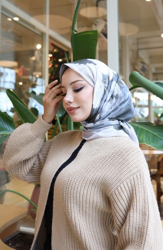 Floral Patterned Cotton Cocoon Scarf 70333-01 Beige Khaki 70333-01