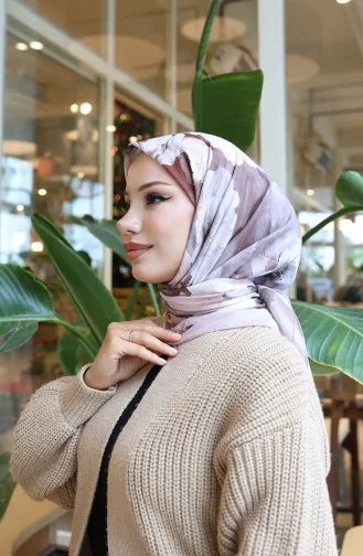 Floral Patterned Cotton Cocoon Scarf 70333-03 Powder Brown 70333-03