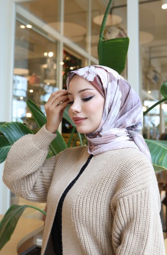 Écharpe Cocon En Coton à Motif Floral 70333-03 Brun Poudré 70333-03