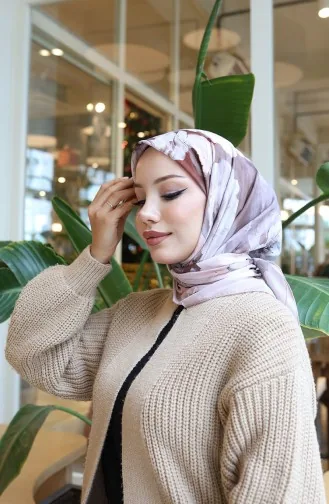 Floral Patterned Cotton Cocoon Scarf 70333-03 Powder Brown 70333-03