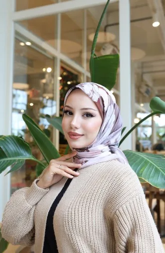 Floral Patterned Cotton Cocoon Scarf 70333-03 Powder Brown 70333-03