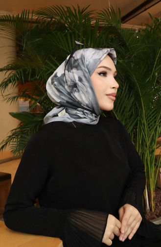 Floral Patterned Cotton Cocoon Scarf 70333-04 Gray Black 70333-04