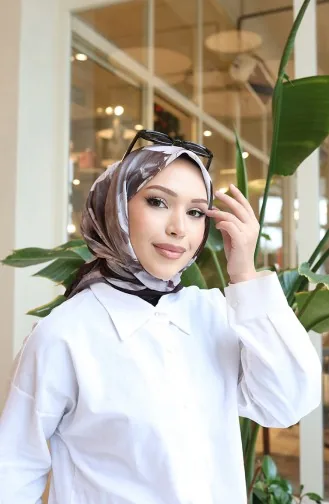 Çiçek Desenli Pamuklu Koza Eşarp 70333-07 Acı Kahve Kahverengi