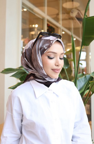 Écharpe Cocon En Coton à Motif Floral 70333-07 Brun Café Amer 70333-07