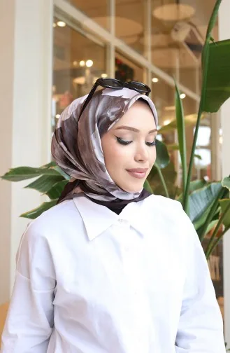 Çiçek Desenli Pamuklu Koza Eşarp 70333-07 Acı Kahve Kahverengi