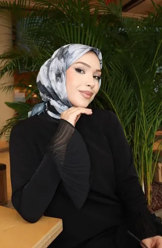 Çiçek Desenli Pamuklu Koza Eşarp 70333-08 Siyah Füme