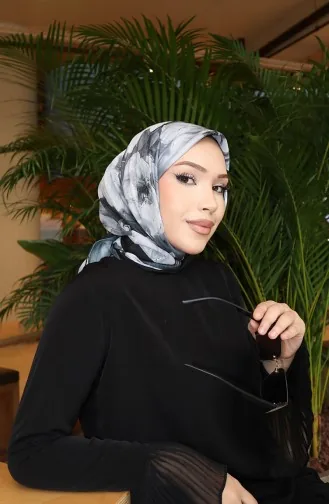 Çiçek Desenli Pamuklu Koza Eşarp 70333-08 Siyah Füme