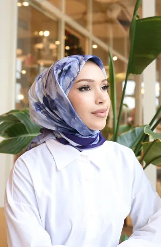 Floral Patterned Cotton Cocoon Scarf 70333-10 Lavender Blue 70333-10