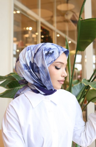 Écharpe Cocon En Coton à Motif Floral 70333-10 Bleu Lavande 70333-10