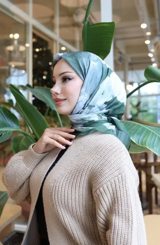 Floral Patterned Cotton Cocoon Scarf 70333-11 Khaki 70333-11