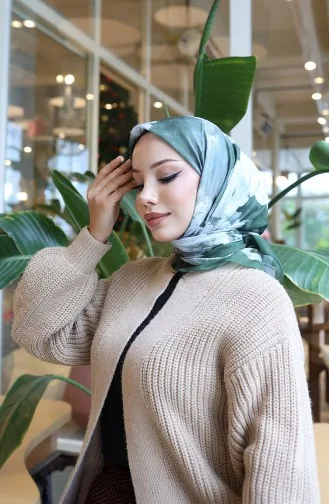 Floral Patterned Cotton Cocoon Scarf 70333-11 Khaki 70333-11