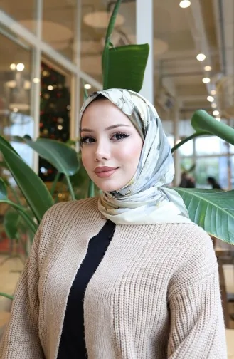 Çiçek Desenli Pamuklu Koza Eşarp 70333-12 Sarı