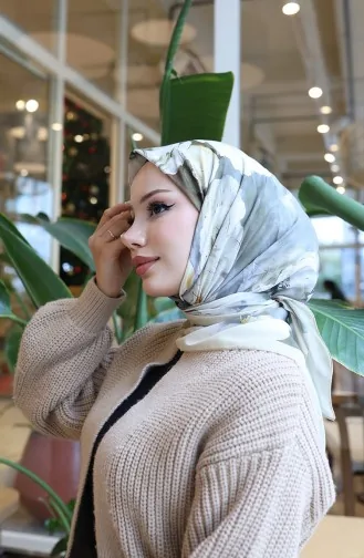 Çiçek Desenli Pamuklu Koza Eşarp 70333-12 Sarı