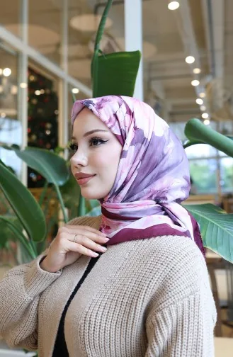 Floral Patterned Cotton Cocoon Scarf 70333-13 Cherry Pink 70333-13