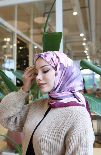 Floral Patterned Cotton Cocoon Scarf 70333-13 Cherry Pink 70333-13