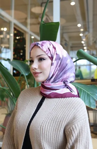 Floral Patterned Cotton Cocoon Scarf 70333-13 Cherry Pink 70333-13