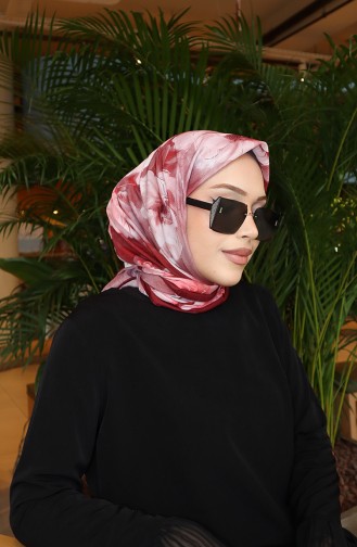 Écharpe Cocon En Coton à Motif Floral 70333-14 Bordeaux Rose Poudré 70333-14