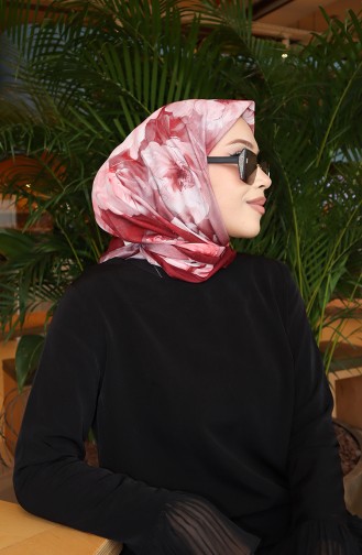 Écharpe Cocon En Coton à Motif Floral 70333-14 Bordeaux Rose Poudré 70333-14