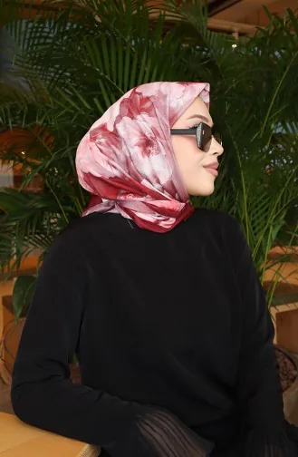 Floral Patterned Cotton Cocoon Scarf 70333-14 Burgundy Dusty Rose 70333-14