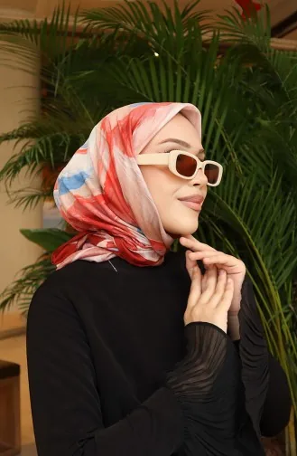 Patterned Cotton Cocoon Scarf 70334-03 Brick Red 70334-03