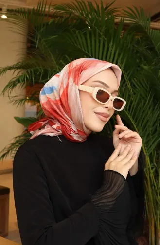 Patterned Cotton Cocoon Scarf 70334-03 Brick Red 70334-03