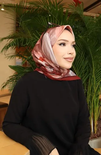 Desenli Pamuklu Koza Eşarp 70334-04 Tarçın Renk Kahverengi