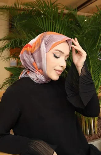 Desenli Pamuklu Koza Eşarp 70334-05 Vizon Oranj