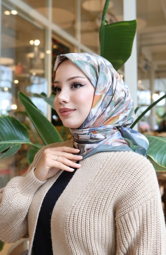 Cotton Patterned Cocoon Scarf 70335-01 Khaki Gray 70335-01