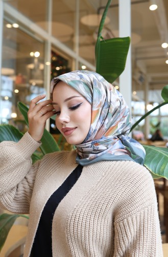 Cotton Patterned Cocoon Scarf 70335-01 Khaki Gray 70335-01