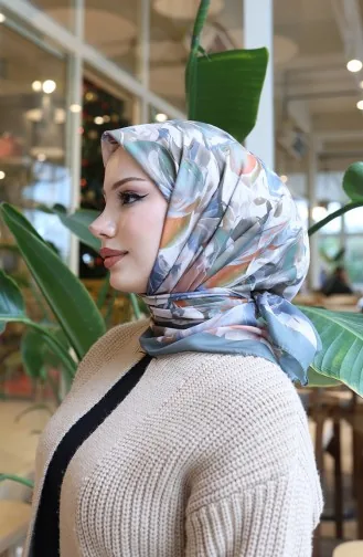 Cotton Patterned Cocoon Scarf 70335-01 Khaki Gray 70335-01