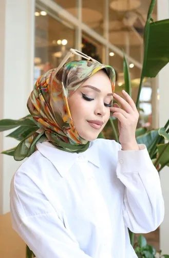 Katoenen Patroon Cocon Sjaal 70335-02 Henna Groen Oranje 70335-02