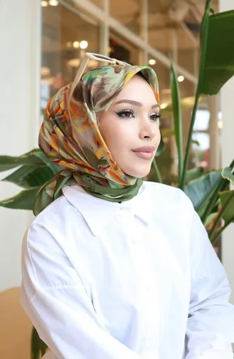 Katoenen Patroon Cocon Sjaal 70335-02 Henna Groen Oranje 70335-02