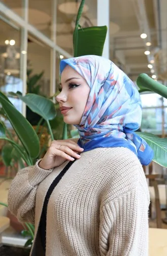 Pamuklu Desenli Koza Eşarp 70335-03 Parlament Mavi