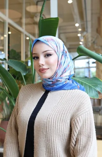 Pamuklu Desenli Koza Eşarp 70335-03 Parlament Mavi